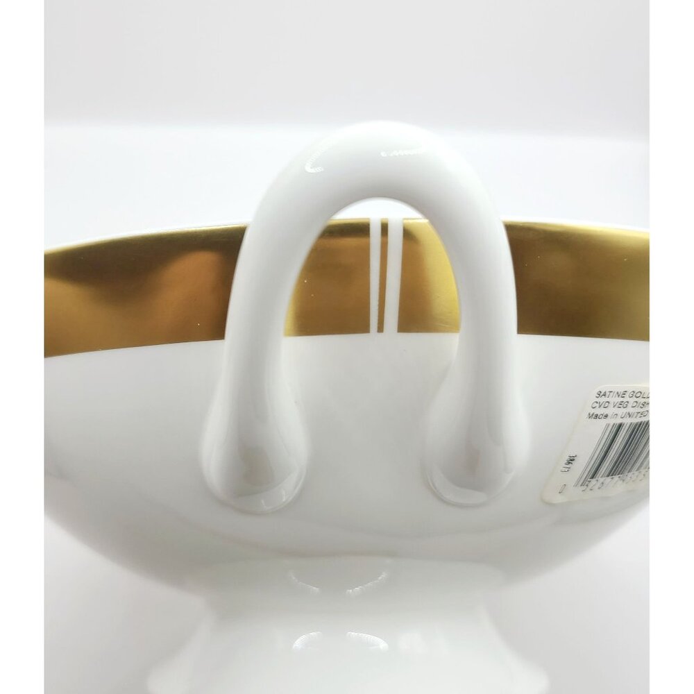 Wedgwood Satine Gold Covered Vegetable Dish with Lid Porcelain New With Tags - Picture 5 of 12